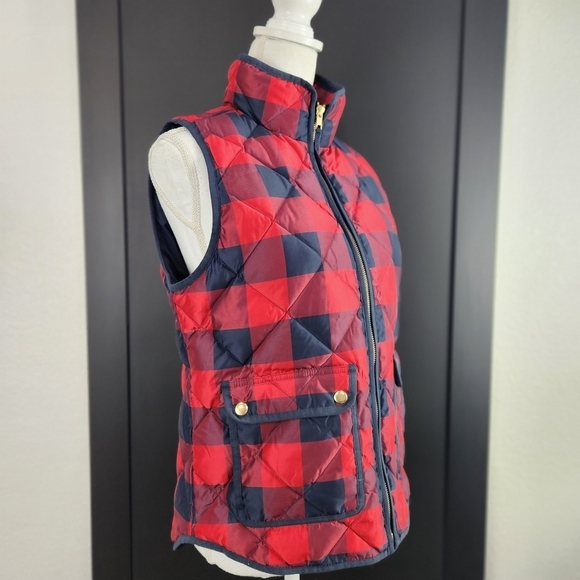 J. Crew Red & Navy Buffalo Plaid Down Puffer Vest Size Small - Picture 5 of 14
